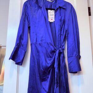 Zara Royal Blue Satin Wrap Dress